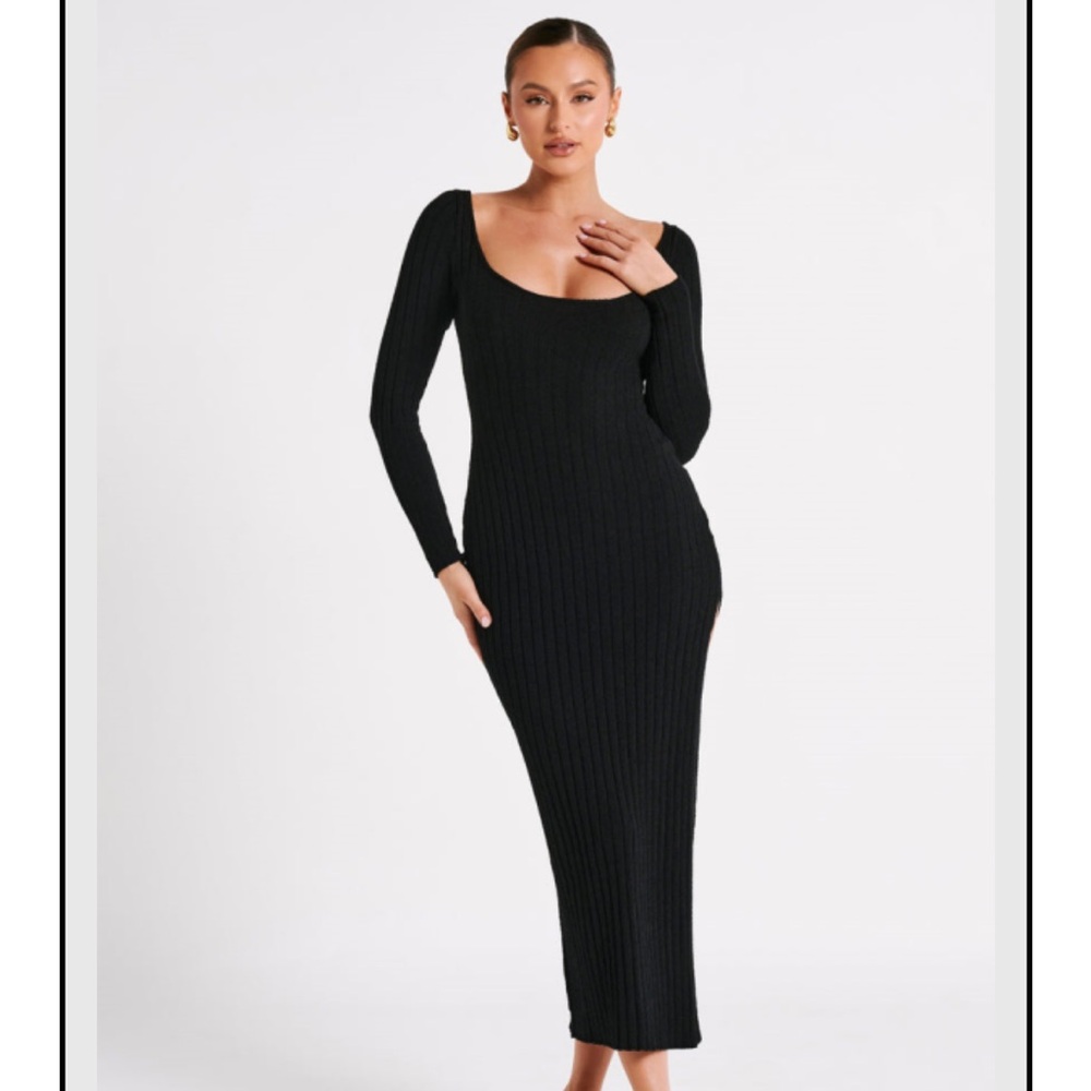 Meshki Zinnia Knit Maxi Dress With Split - Black